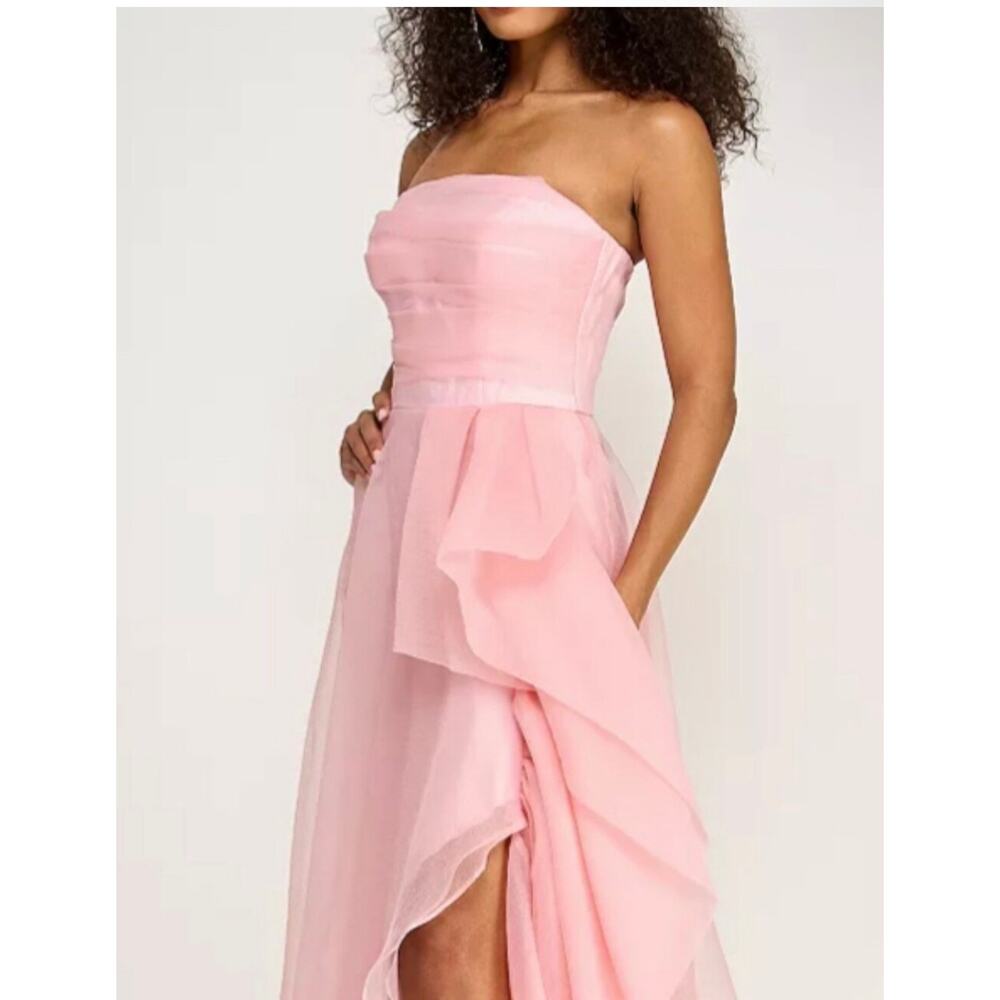 B. darlin Organza Strapless Shirred Bodice Cascade Ruffle Long Dress pink - Picture 3 of 7